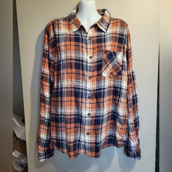 Women's Plaid Button-Down Shirt in Orange and Blue, Size Small - Picture 1 of 4